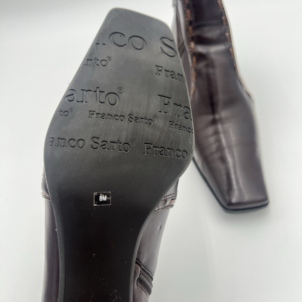 Franco Sarto Brown Leather Ankle Boots Block Heel Side Zip Women's 8M - Picture 9 of 11